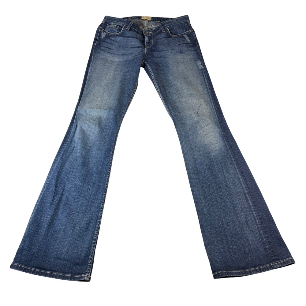 BKE Denim Trinity Stretch Flare Jeans Dark Wash Distressed 30 x 35.5 Low Rise